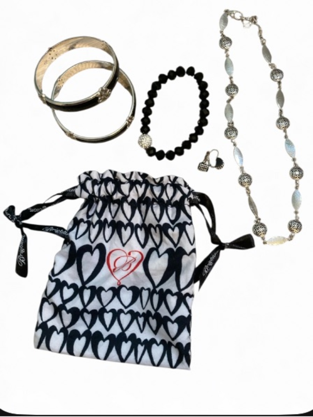 Brighton Black and Silver tone rhinestone Jewelry Set with bag